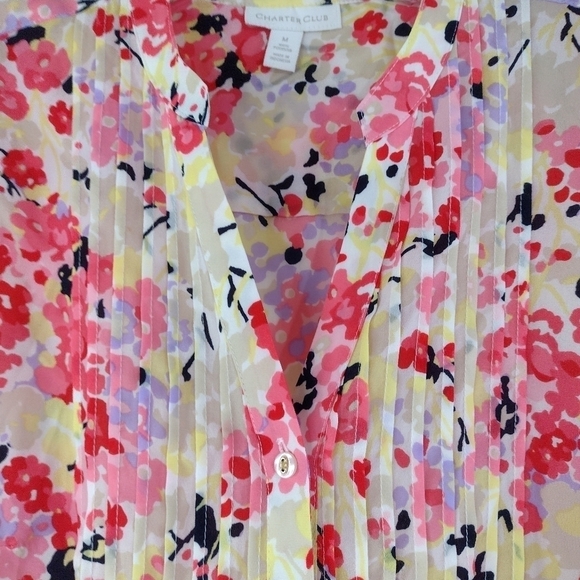 Charter Club women's pink floral blouse size (M) - Picture 5 of 10